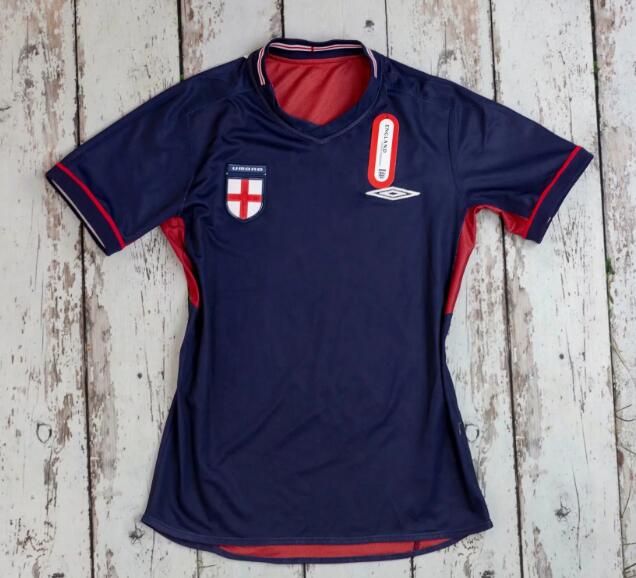 2002 England Retro Blue Away Kit Soccer Jersey